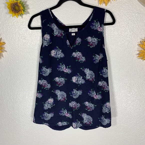 Market and Spruce Women Blue Floral Tank Top size Large - Picture 7 of 11